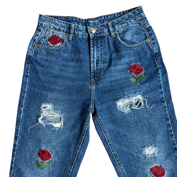 Pull&Bear Distressed Rose Embroidered Jeans Size 26 - Picture 2 of 9
